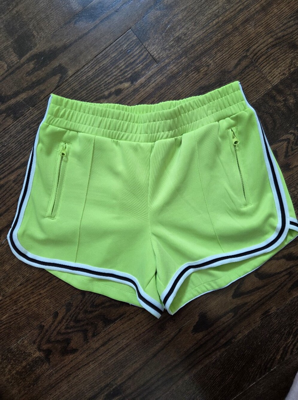 Women's Halfheart Neon Green Athletic Shorts with Contrast Trim & Zipper Pockets